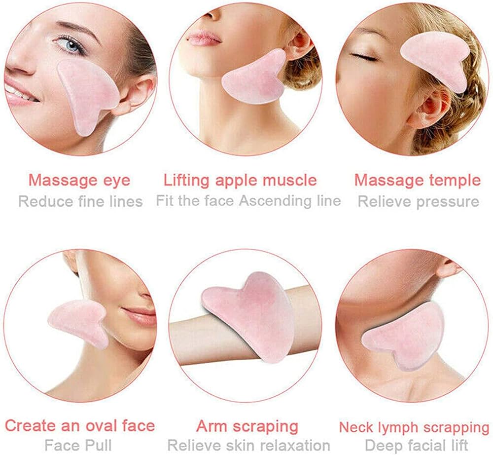 Rose Quartz or Jade Face & Body Roller Gua Sha Set